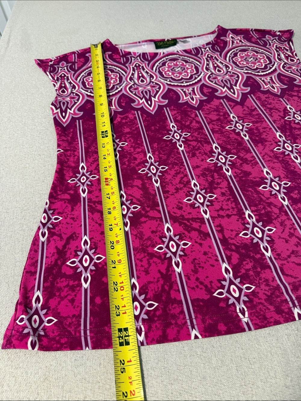 Bob Mackie Boat Neck Cap Sleeve Printed Top SZS - Picture 11 of 14